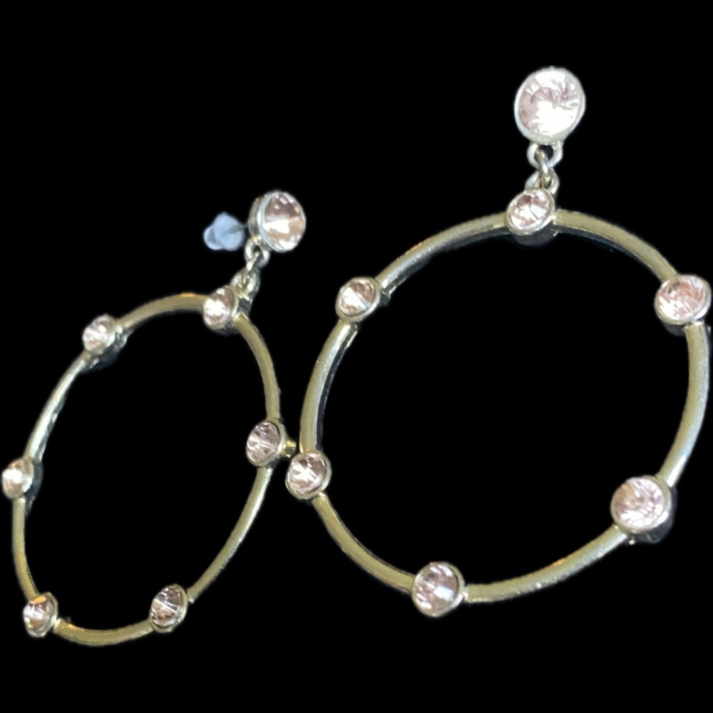 Gold Hoop Dangle Earrings w/ Rhinestones
